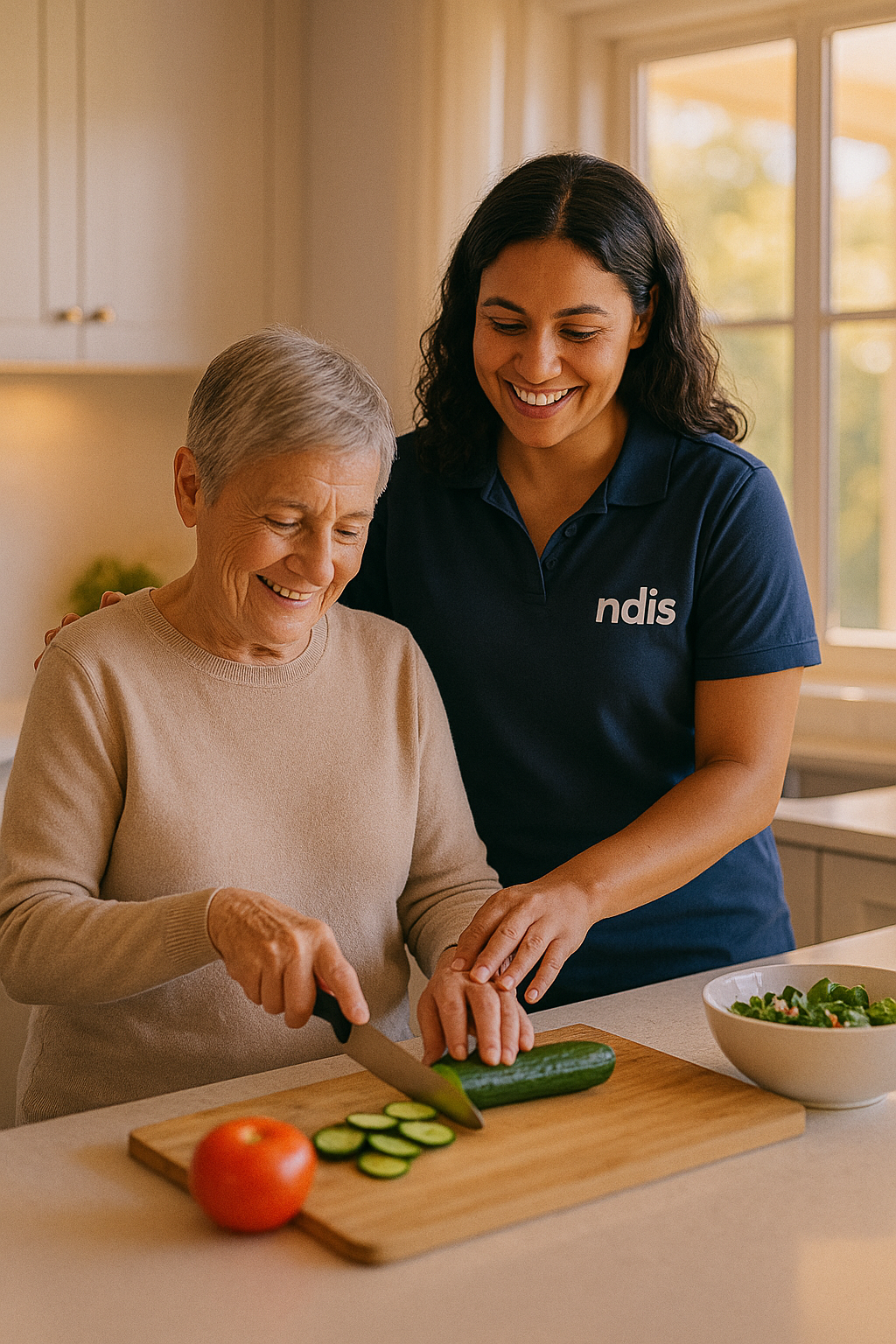 NDIS support worker assisting participant with daily living activities